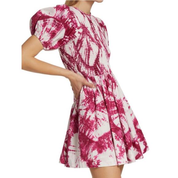 S/W/F Escapism Treasure White Pink Smocked Tie Dye Mini Dress S $279 - Picture 3 of 12